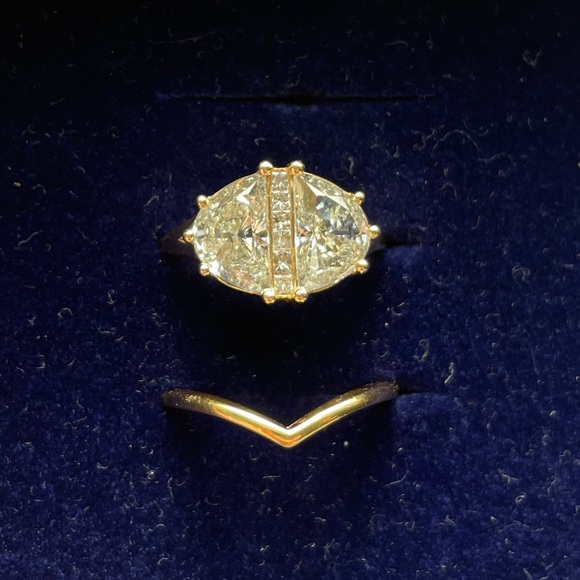 Two Carat Half Moon Engagement Ring with Unique Salt and Pepper Diamonds - OOAK - Picture 3 of 4